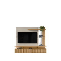 Painel Home Linea Maragogi Ripado 2 Portas Com Prateleira em Vidro Carvalho Off White