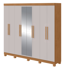 Roupeiro Andara Soft 8 Portas 4 Gavetas Amendoa Off White - Móveis Lopas