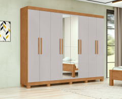 Roupeiro Andara Soft 8 Portas 4 Gavetas Amendoa Off White - Móveis Lopas