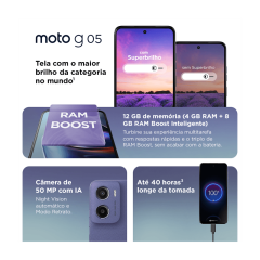 Smartphone Motorola Moto g05  128GB 12GB (4GB RAM + 8GB RAM Boost) e Camera 50MP com AI Bateria de 5200 mAh Tela 6.7