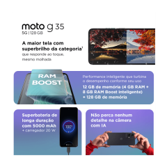 Smartphone Motorola Moto g35 5G 128GB  12GB (4GB RAM + 8GB RAM Boost) e Camera 50MP com AI NFC Tela 6.7