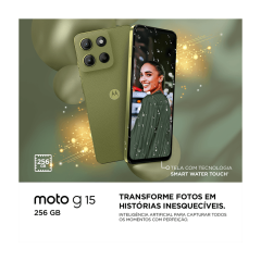 Smartphone Motorola Moto g15 256GB  12GB (4GB RAM + 8GB RAM Boost) e Camera 50MP com AI e Night Vision Bateria de 5200 mAh Tela FHD+ 6.7