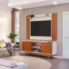Rack Flat Com Painel Trend DJ Moveis 1.60cm Para TV de até 60 Polegadas Freijo Off White