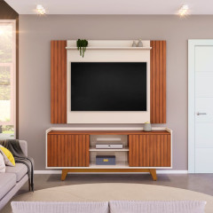 Rack Flat Com Painel Trend DJ Moveis 1.60cm Para TV de até 60 Polegadas Freijo Off White