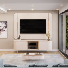 Bancada Com Painel Adele DJ Moveis 1.80cm Para TV de Até 65 Polegadas Off White 