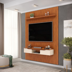Bancada Com Painel Ripado Pratic DJ Moveis 2.23cm Freijo Off 