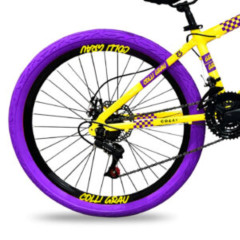 Bicicleta Colli Grau Aro 26 - 21 Velocidades Preta Vermelha Pneus Coloridos Freios a Disco