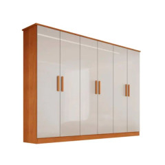 Roupeiro Bianchi Nina 6 Portas Com Espelho Nature Off White