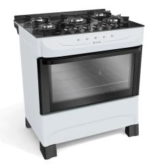 Fogão Mueller Branco 5 Bocas com Mesa de Vidro e Acendimento Automático MFV5BB