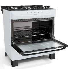 Fogão Mueller Branco 5 Bocas com Mesa de Vidro e Acendimento Automático MFV5BB