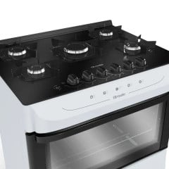 Fogão Mueller Branco 5 Bocas com Mesa de Vidro e Acendimento Automático MFV5BB
