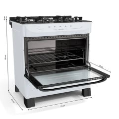 Fogão Mueller Branco 5 Bocas com Mesa de Vidro e Acendimento Automático MFV5BB