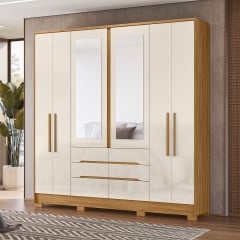 Roupeiro San Francisco Moval 6 Portas 6 Gavetas Com Espelho Freijo Off White