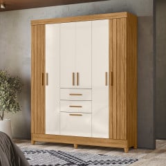 Roupeiro Malta Moval 7 Portas 2 Gavetas Freijo Off White
