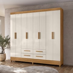 Roupeiro Florida Moval 8 Portas 4 Gavetas Freijo Off White