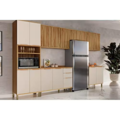 Cozinha Modulada Completa Sauvignon 6 Peças Rio Doce (3Aéreos+2Balcões+1TorreQuente) C6P92 Amendoa/Off 