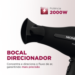 Secador de Cabelos Mondial Power Shine Black Íon 2000W SC-13 220V