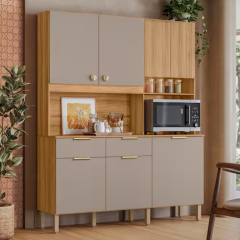 kit Cozinha Compacta Tropical 7 Portas 2 Gavetas Ripado 3d Freijó/Fendy - Nicioli