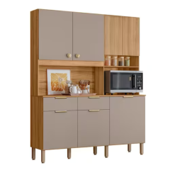 kit Cozinha Compacta Tropical 7 Portas 2 Gavetas Ripado 3d Freijó/Fendy - Nicioli