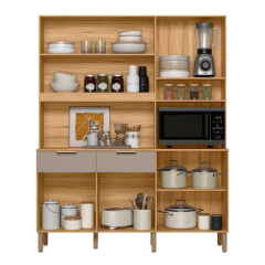 kit Cozinha Compacta Tropical 7 Portas 2 Gavetas Ripado 3d Freijó/Fendy - Nicioli