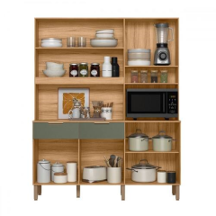 Kit Cozinha Compacta Tropical Nicioli 7 Portas 2 Gavetas Ripado 3d Freijó/Verde