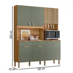Kit Cozinha Compacta Tropical Nicioli 7 Portas 2 Gavetas Ripado 3d Freijó/Verde