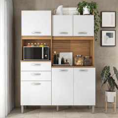 Kit Cozinha Harmonia Demóbile 6 Portas 2 Gavetas Amendoa Branco
