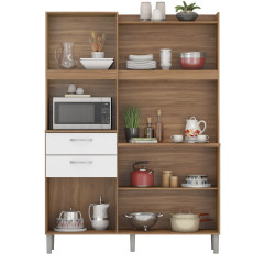 Kit Cozinha Harmonia Demóbile 6 Portas 2 Gavetas Amendoa Branco