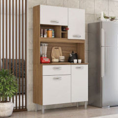 Kit Cozinha Demobile Malta 4 Portas 1 Gaveta Amendoa Branco