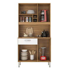 Kit Cozinha Demobile Malta 4 Portas 1 Gaveta Amendoa Branco
