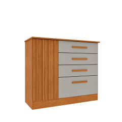 Cômoda Tcil Guarani 4 Gavetas 1 Porta Ripado Cinamomo Off