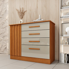 Cômoda Tcil Guarani 4 Gavetas 1 Porta Ripado Cinamomo Off