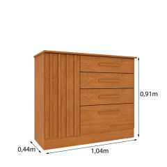 Cômoda Tcil Guarani 4 Gavetas 1 Porta Ripado Cinamomo Off