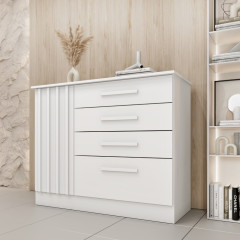 Cômoda Tcil Guarani 4 Gavetas  1 Porta Ripada Neve