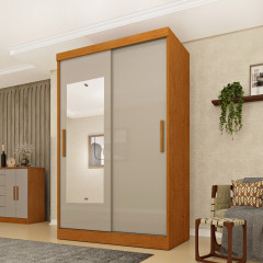 Roupeiro Firenze 2 Portas de Correr 2 Gavetas + Espelho Cinamomo Off