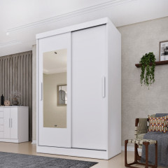 Roupeiro Firenze 2 Portas de Correr 2 Gavetas + Espelho Neve