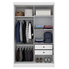 Roupeiro Firenze 2 Portas de Correr 2 Gavetas + Espelho Neve