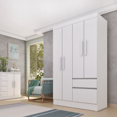 Roupeiro Tcil Oregon 4 portas 2 Gavetas Neve