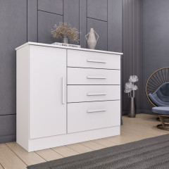 Cômoda Tcil Chicago 1 Porta 4 Gavetas Neve