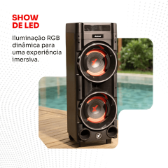 Torre de Som Amvox Pancadão ATX 1600 Duplo 8 Ring Led