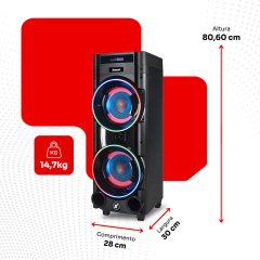 Torre de Som Amvox Pancadão ATX 1600 Duplo 8 Ring Led