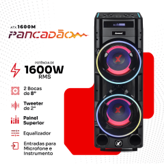 Torre de Som Amvox Pancadão ATX 1600 Duplo 8 Ring Led