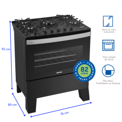 Fogão Itatiaia Itaglass Plus 5 Bocas - Preto