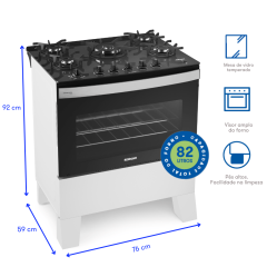 Fogão Itatiaia Itaglass Plus 5 Bocas Mesa de Vidro Automático - Branco