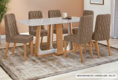  Mesa Lopas Sintonia Conjunto 1,70 com Maxi Tampo + 6 cadeiras Luar Couro Morano