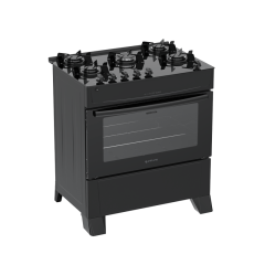 Fogão 5 Bocas Preto com Mesa de Vidro Atlas Milão Top Glass Bivolt