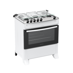 Fogão 5 Bocas Branco com Mesa Inox Atlas Milão Top Bivolt
