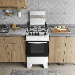Fogão 4 Bocas Branco com Mesa Inox Atlas Milão Top Bivolt
