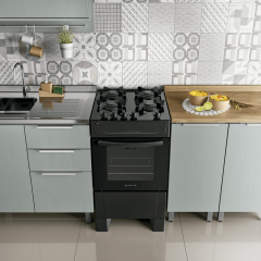 Fogão 4 Bocas Preto com Mesa de Vidro Atlas Milão Top Glass Bivolt