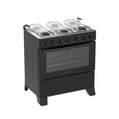 Fogão 6 Bocas Preto com Mesa Inox Atlas Milão Plus Bivolt